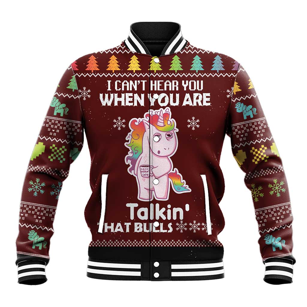 Cant Hear You Unicorn Christmas Baseball Jacket - Wonder Print Shop