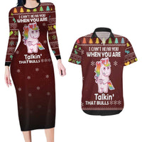 Cant Hear You Unicorn Christmas Couples Matching Long Sleeve Bodycon Dress and Hawaiian Shirt - Wonder Print Shop