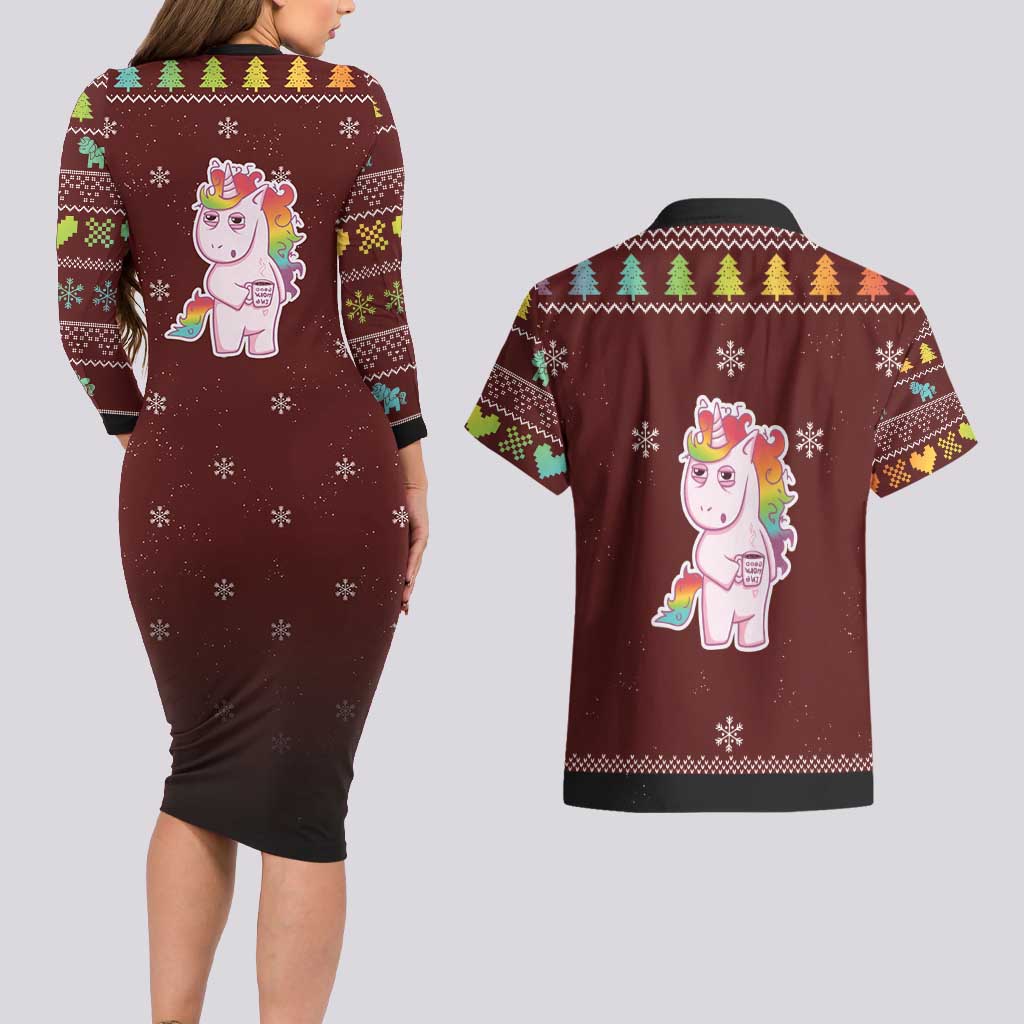 Cant Hear You Unicorn Christmas Couples Matching Long Sleeve Bodycon Dress and Hawaiian Shirt - Wonder Print Shop