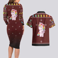 Cant Hear You Unicorn Christmas Couples Matching Long Sleeve Bodycon Dress and Hawaiian Shirt - Wonder Print Shop