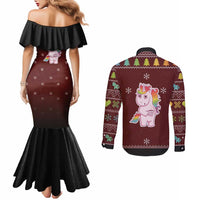 Cant Hear You Unicorn Christmas Couples Matching Mermaid Dress and Long Sleeve Button Shirt