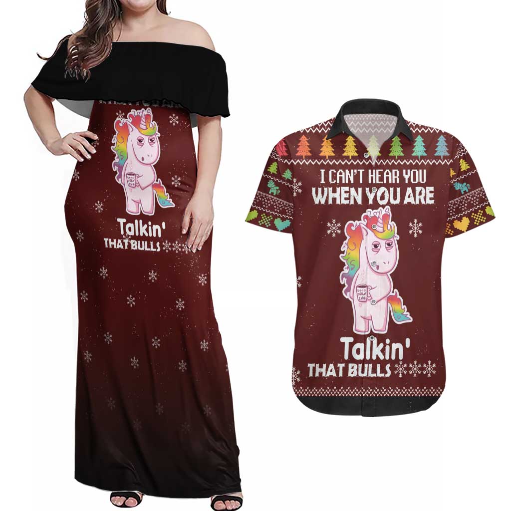 Cant Hear You Unicorn Christmas Couples Matching Off Shoulder Maxi Dress and Hawaiian Shirt - Wonder Print Shop