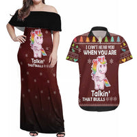 Cant Hear You Unicorn Christmas Couples Matching Off Shoulder Maxi Dress and Hawaiian Shirt - Wonder Print Shop