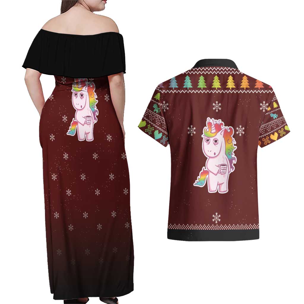 Cant Hear You Unicorn Christmas Couples Matching Off Shoulder Maxi Dress and Hawaiian Shirt - Wonder Print Shop