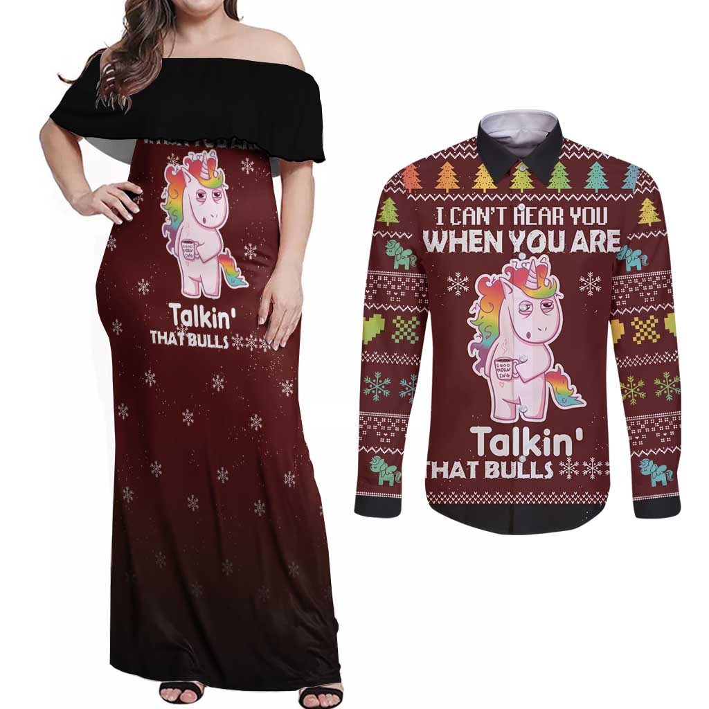 Cant Hear You Unicorn Christmas Couples Matching Off Shoulder Maxi Dress and Long Sleeve Button Shirt - Wonder Print Shop