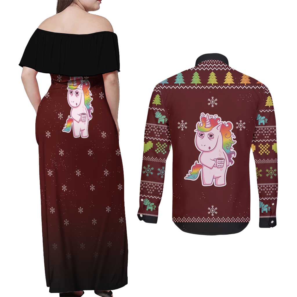 Cant Hear You Unicorn Christmas Couples Matching Off Shoulder Maxi Dress and Long Sleeve Button Shirt - Wonder Print Shop