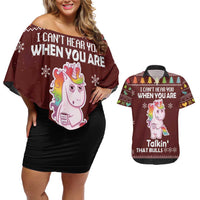 Cant Hear You Unicorn Christmas Couples Matching Off Shoulder Short Dress and Hawaiian Shirt - Wonder Print Shop