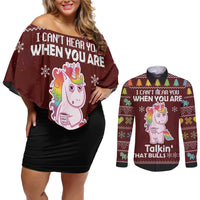 Cant Hear You Unicorn Christmas Couples Matching Off Shoulder Short Dress and Long Sleeve Button Shirt - Wonder Print Shop