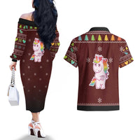 Cant Hear You Unicorn Christmas Couples Matching Off The Shoulder Long Sleeve Dress and Hawaiian Shirt - Wonder Print Shop