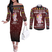 Cant Hear You Unicorn Christmas Couples Matching Off The Shoulder Long Sleeve Dress and Long Sleeve Button Shirt