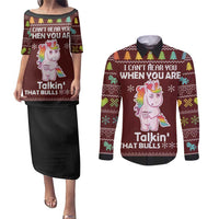 Cant Hear You Unicorn Christmas Couples Matching Puletasi and Long Sleeve Button Shirt - Wonder Print Shop
