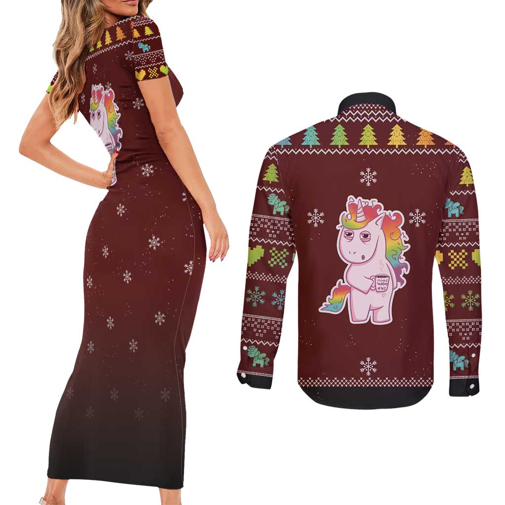 Cant Hear You Unicorn Christmas Couples Matching Short Sleeve Bodycon Dress and Long Sleeve Button Shirt - Wonder Print Shop