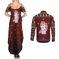 Cant Hear You Unicorn Christmas Couples Matching Summer Maxi Dress and Long Sleeve Button Shirt - Wonder Print Shop