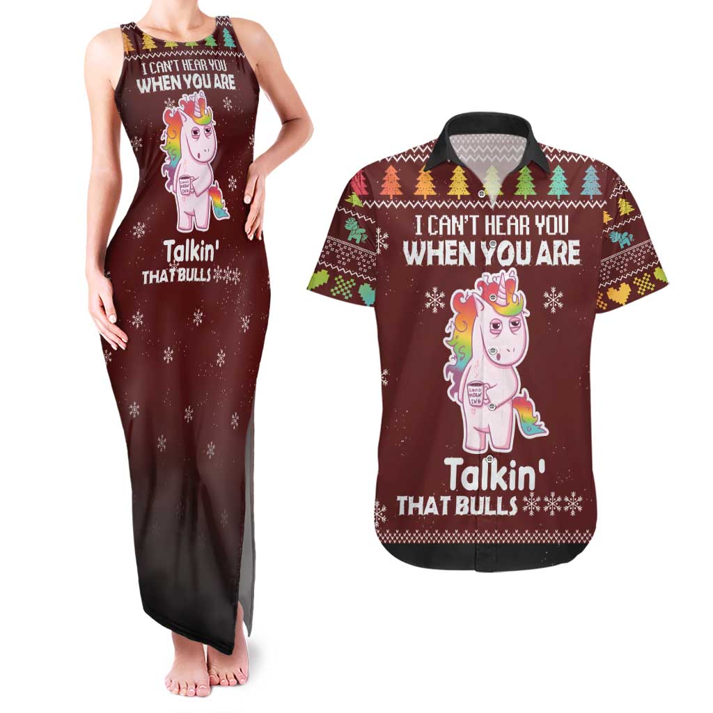 Cant Hear You Unicorn Christmas Couples Matching Tank Maxi Dress and Hawaiian Shirt - Wonder Print Shop