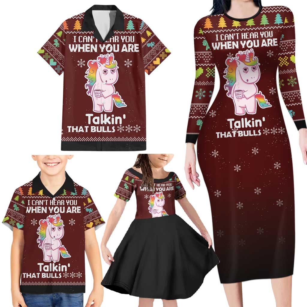 Cant Hear You Unicorn Christmas Family Matching Long Sleeve Bodycon Dress and Hawaiian Shirt - Wonder Print Shop