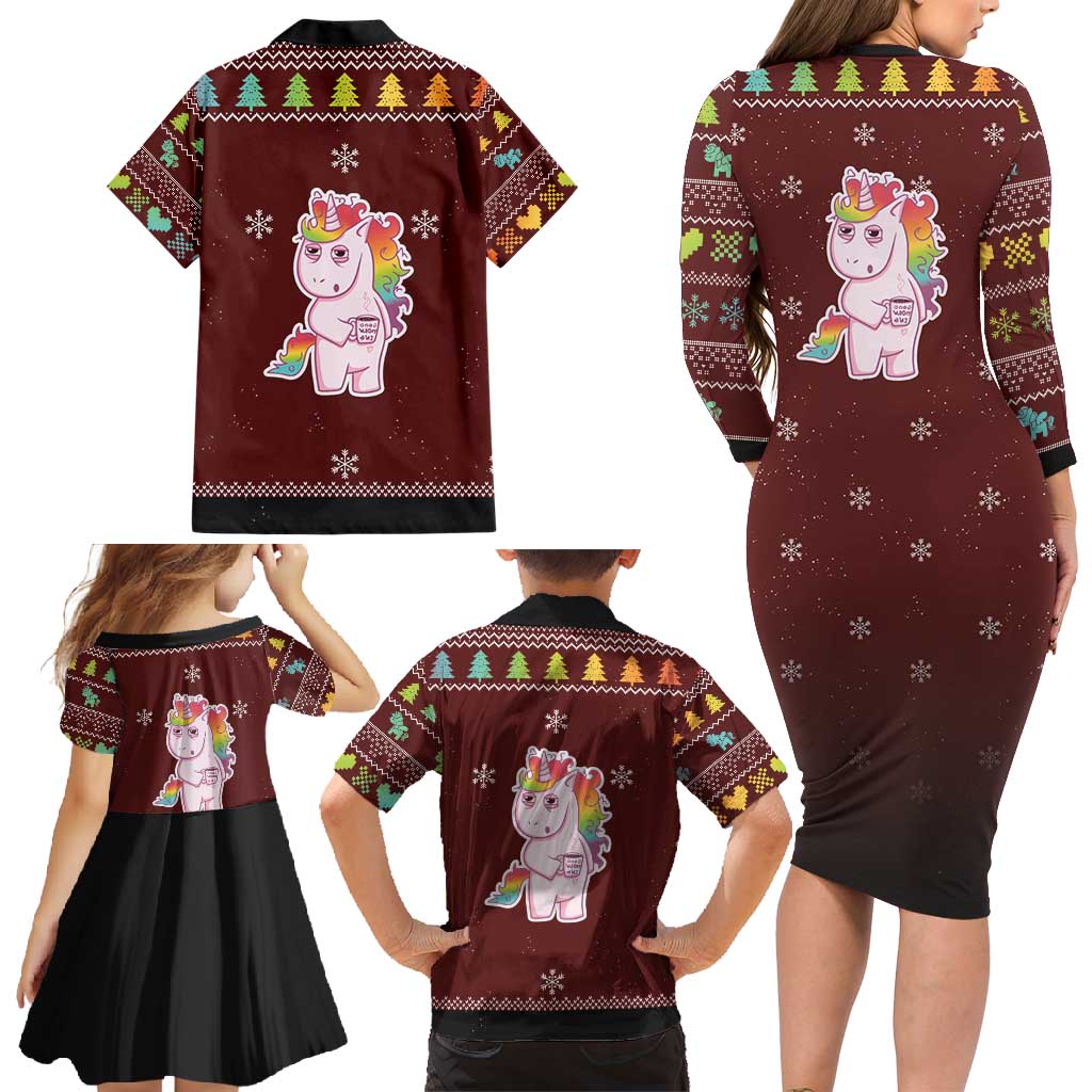 Cant Hear You Unicorn Christmas Family Matching Long Sleeve Bodycon Dress and Hawaiian Shirt - Wonder Print Shop