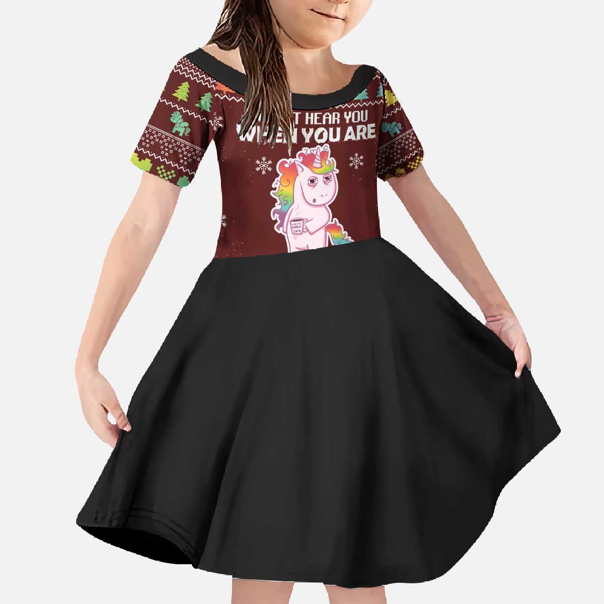 Cant Hear You Unicorn Christmas Family Matching Off The Shoulder Long Sleeve Dress and Hawaiian Shirt - Wonder Print Shop