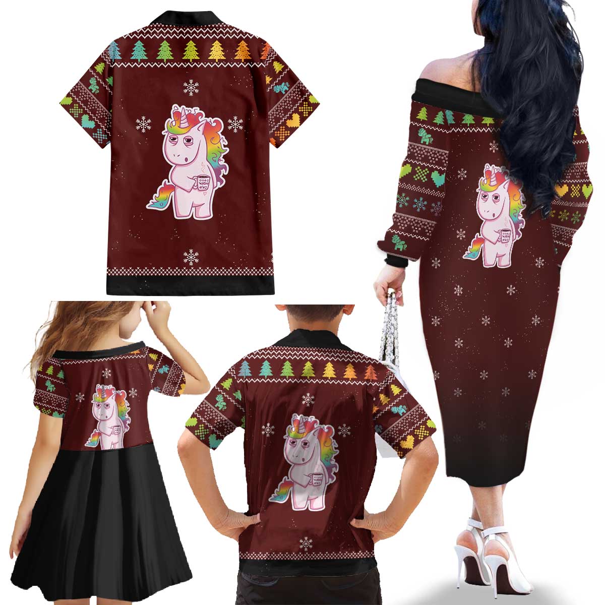 Cant Hear You Unicorn Christmas Family Matching Off The Shoulder Long Sleeve Dress and Hawaiian Shirt - Wonder Print Shop