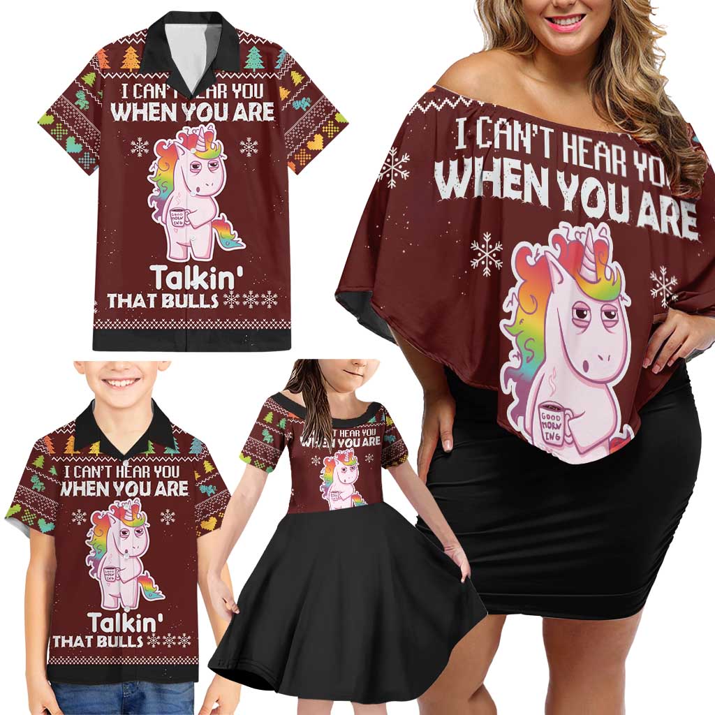 Cant Hear You Unicorn Christmas Family Matching Off Shoulder Short Dress and Hawaiian Shirt - Wonder Print Shop