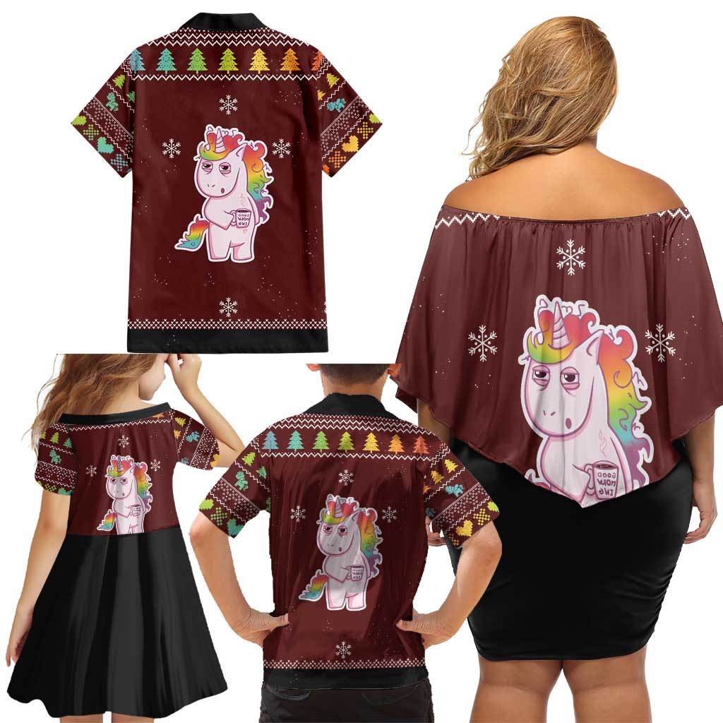 Cant Hear You Unicorn Christmas Family Matching Off Shoulder Short Dress and Hawaiian Shirt - Wonder Print Shop