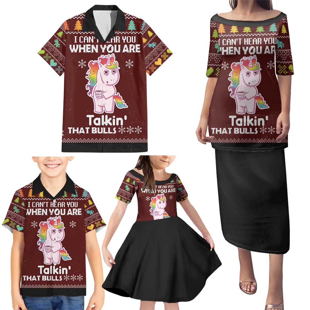 Cant Hear You Unicorn Christmas Family Matching Puletasi and Hawaiian Shirt - Wonder Print Shop