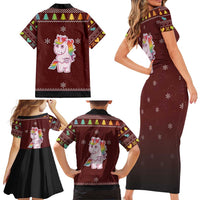 Cant Hear You Unicorn Christmas Family Matching Short Sleeve Bodycon Dress and Hawaiian Shirt - Wonder Print Shop