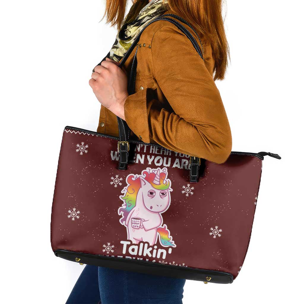 Cant Hear You Unicorn Christmas Leather Tote Bag - Wonder Print Shop