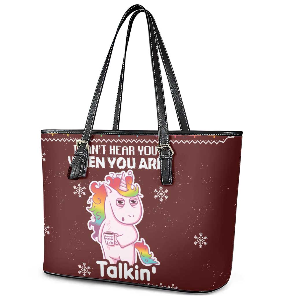 Cant Hear You Unicorn Christmas Leather Tote Bag - Wonder Print Shop