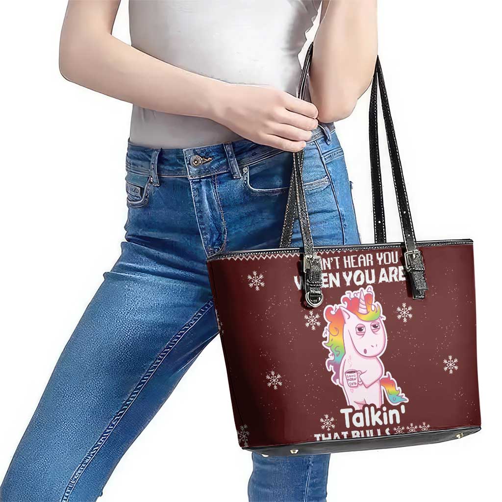 Cant Hear You Unicorn Christmas Leather Tote Bag - Wonder Print Shop