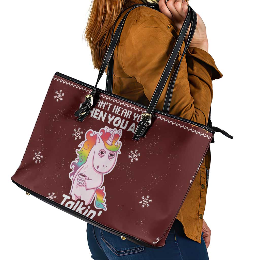 Cant Hear You Unicorn Christmas Leather Tote Bag - Wonder Print Shop