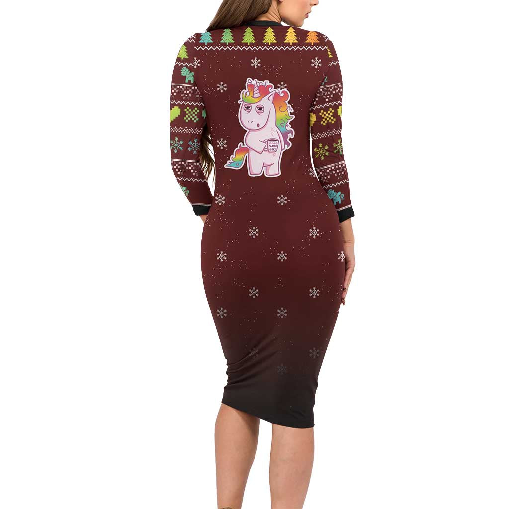 Cant Hear You Unicorn Christmas Long Sleeve Bodycon Dress - Wonder Print Shop