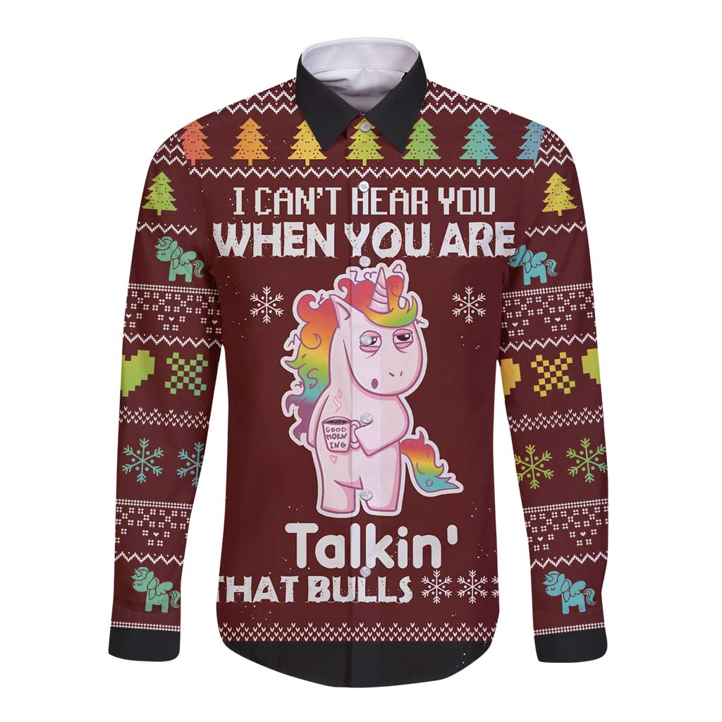 Cant Hear You Unicorn Christmas Long Sleeve Button Shirt - Wonder Print Shop