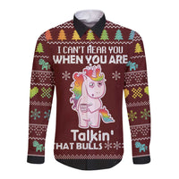 Cant Hear You Unicorn Christmas Long Sleeve Button Shirt - Wonder Print Shop