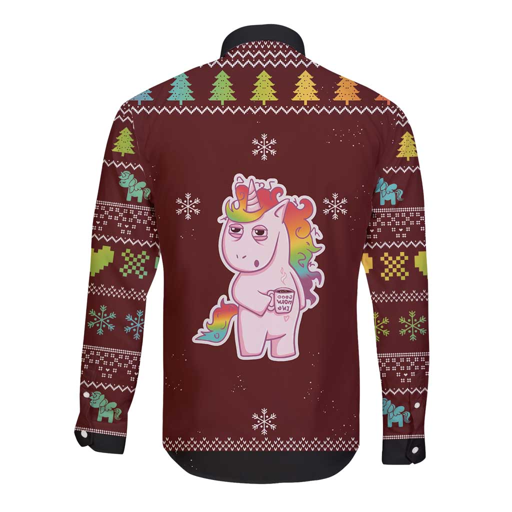 Cant Hear You Unicorn Christmas Long Sleeve Button Shirt - Wonder Print Shop