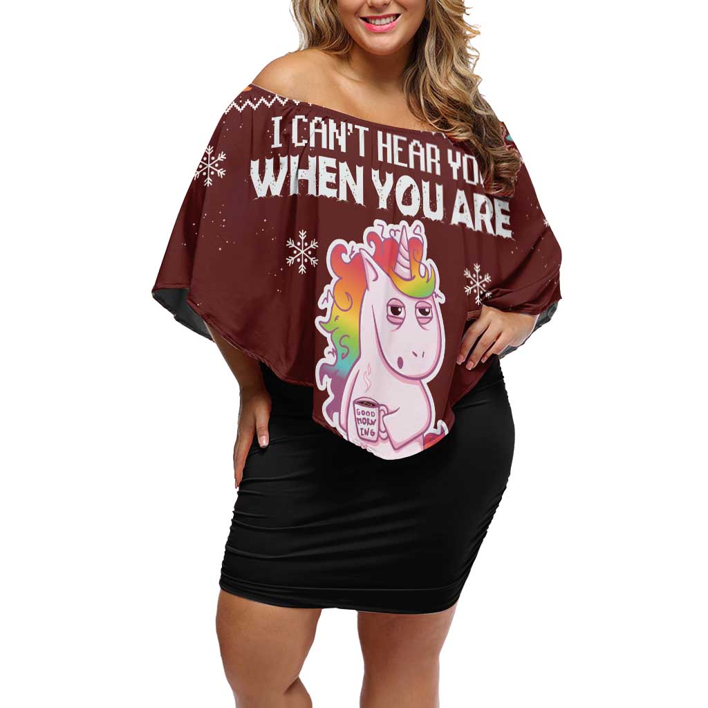 Cant Hear You Unicorn Christmas Off Shoulder Short Dress - Wonder Print Shop