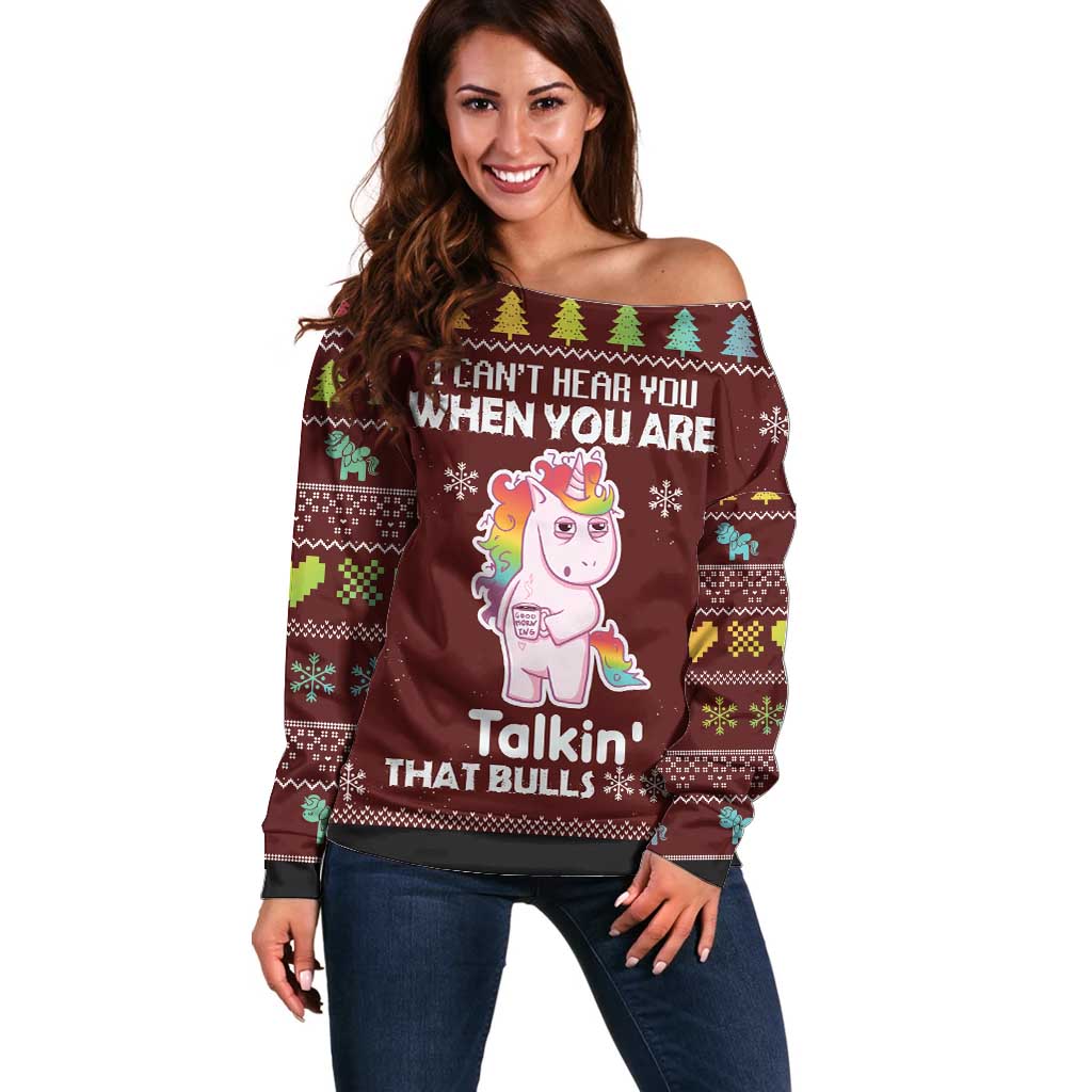 Cant Hear You Unicorn Christmas Off Shoulder Sweater - Wonder Print Shop