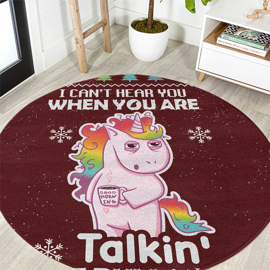 Cant Hear You Unicorn Christmas Round Carpet