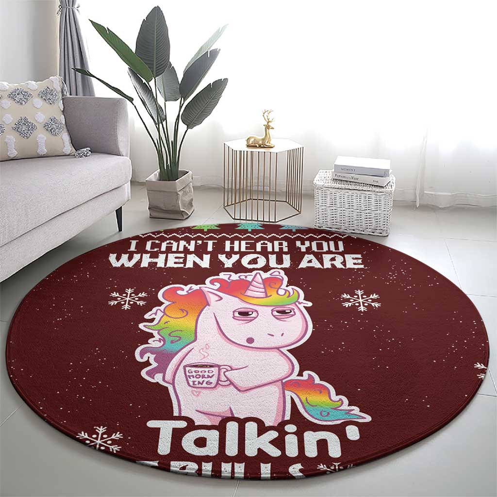 Cant Hear You Unicorn Christmas Round Carpet