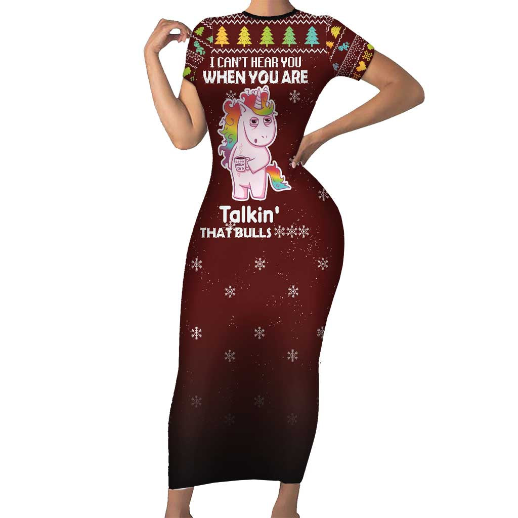Cant Hear You Unicorn Christmas Short Sleeve Bodycon Dress - Wonder Print Shop