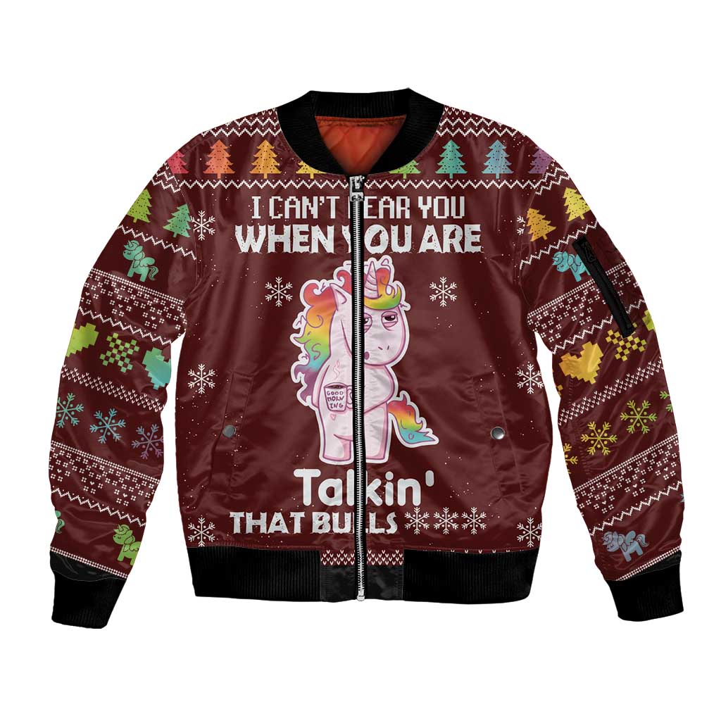 Cant Hear You Unicorn Christmas Sleeve Zip Bomber Jacket - Wonder Print Shop