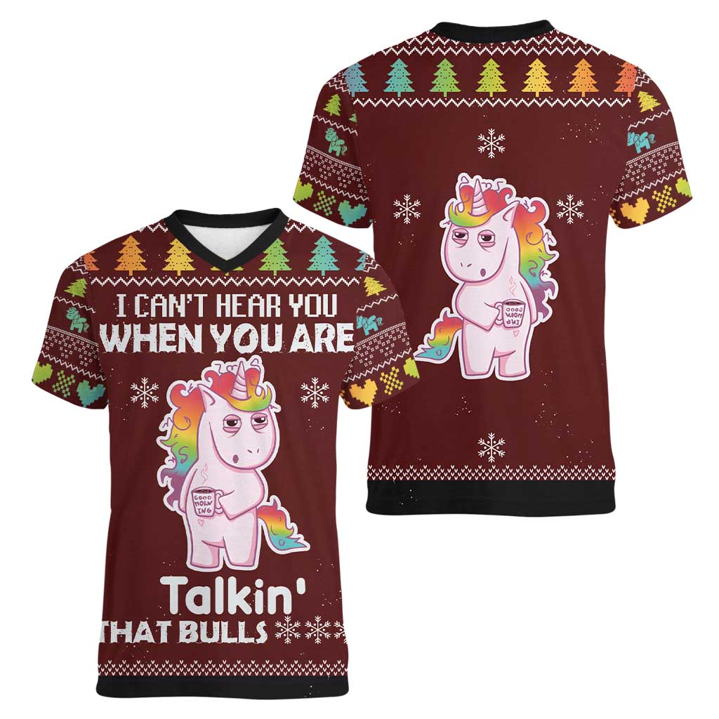 Cant Hear You Unicorn Christmas Women V-Neck T-Shirt - Wonder Print Shop