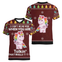 Cant Hear You Unicorn Christmas Women V-Neck T-Shirt - Wonder Print Shop