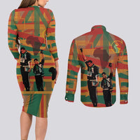 Black Power Fists of Freedom Couples Matching Long Sleeve Bodycon Dress and Long Sleeve Button Shirt African American 1968