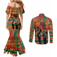 Black Power Fists of Freedom Couples Matching Mermaid Dress and Long Sleeve Button Shirt African American 1968
