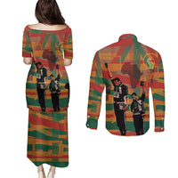 Black Power Fists of Freedom Couples Matching Puletasi and Long Sleeve Button Shirt African American 1968
