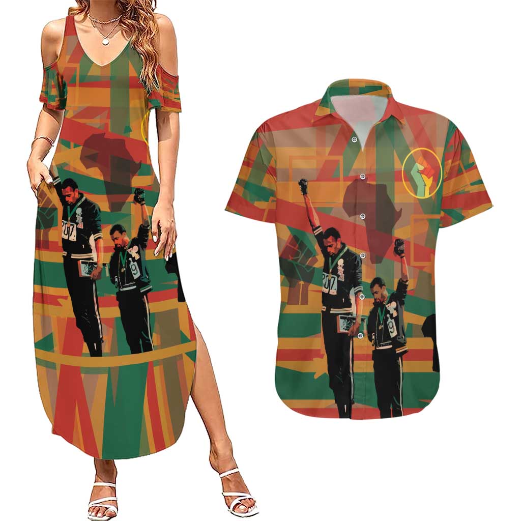 Black Power Fists of Freedom Couples Matching Summer Maxi Dress and Hawaiian Shirt African American 1968