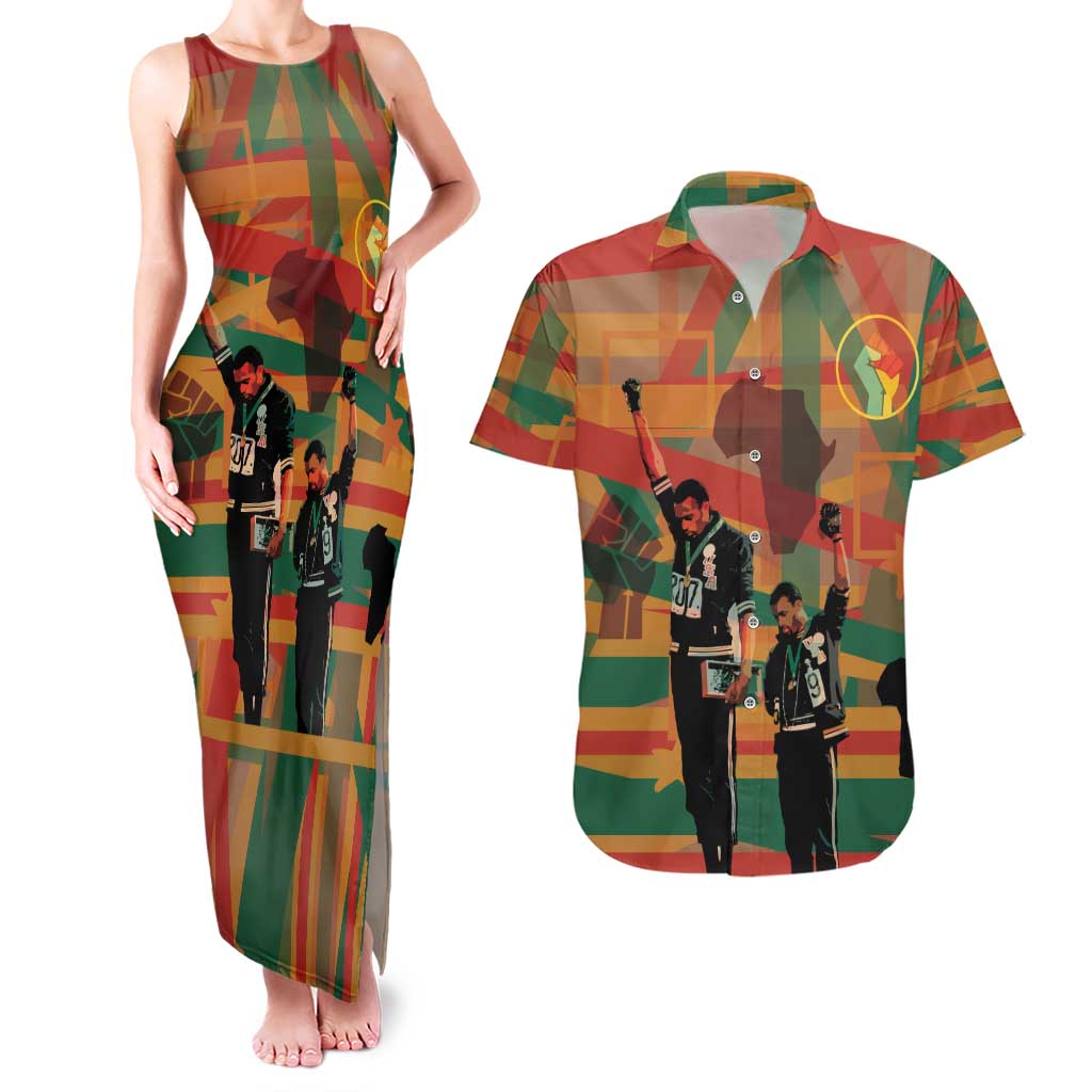 Black Power Fists of Freedom Couples Matching Tank Maxi Dress and Hawaiian Shirt African American 1968