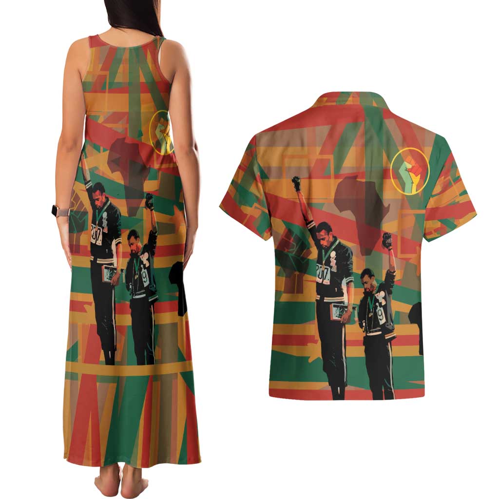 Black Power Fists of Freedom Couples Matching Tank Maxi Dress and Hawaiian Shirt African American 1968