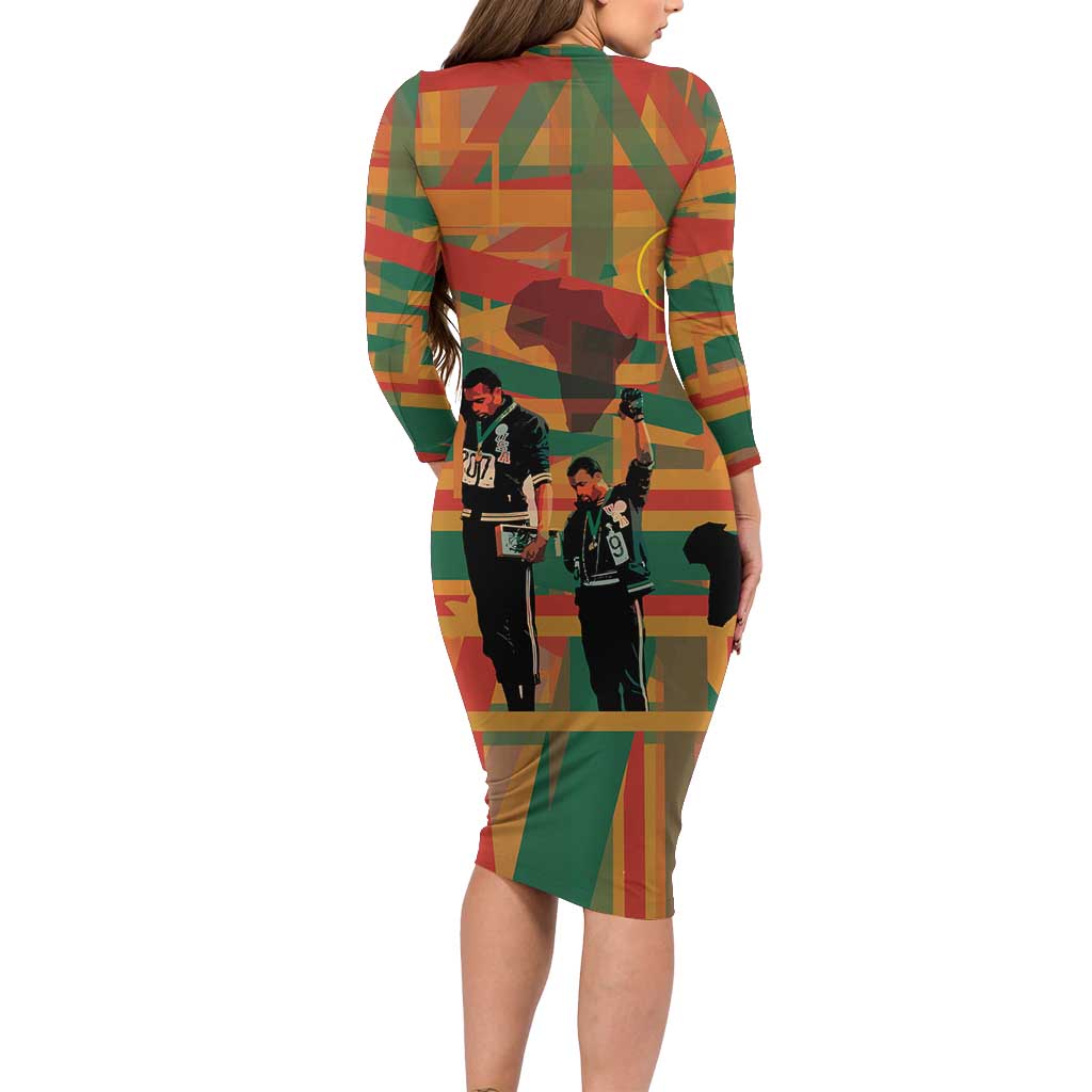 Black Power Fists of Freedom Family Matching Long Sleeve Bodycon Dress and Hawaiian Shirt African American 1968