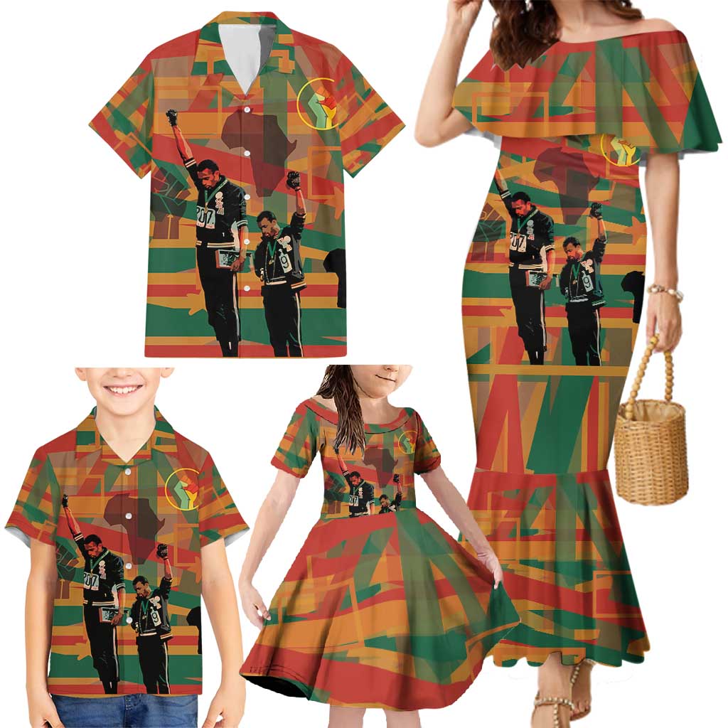 Black Power Fists of Freedom Family Matching Mermaid Dress and Hawaiian Shirt African American 1968